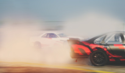 Blur two drifting cars battle on speed track, sport concept.