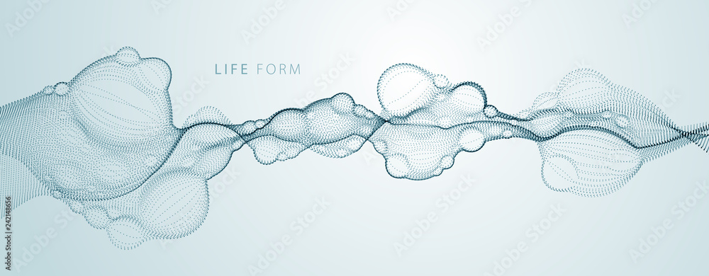 Bubbled abstract vector fluid particle flow, nano medical technology, microbiology science fiction theme illustration. - obrazy, fototapety, plakaty 