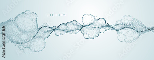 Fotomural Bubbled abstract vector fluid particle flow, nano medical technology, microbiology science fiction theme illustration
