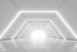 Fototapeta Perspektywa 3d - Illuminated corridor interior design. Abstract Futuristic tunnel with light background. 3D rendering.
