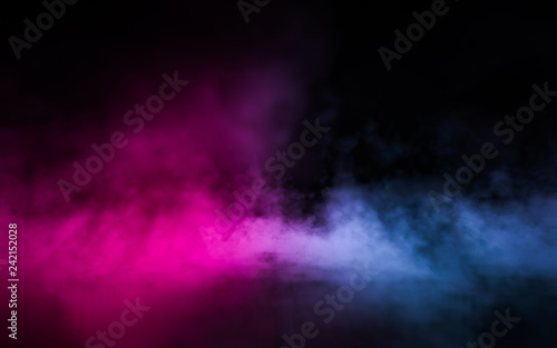 Fotografie, Tablou  Empty scene  with glowing pink and blue smoke environment atmosphere on floor