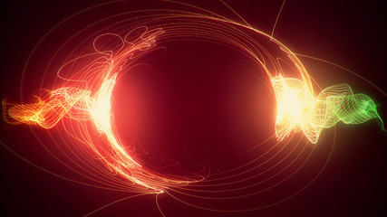 Wall Mural - abstract red and green futuristic sci-fi plasma circular form. 3d illustration of shining energy for