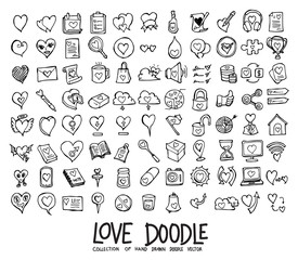 Wall Mural - Set of Love icons Drawing illustration Hand drawn doodle Sketch line vector eps10