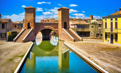 Comacchio, Tre Ponti or Trepponti three way bridge. Ferrara, Emilia Romagna Italy