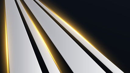 Wall Mural - cut metal plates with yellow neon lights on dark background
