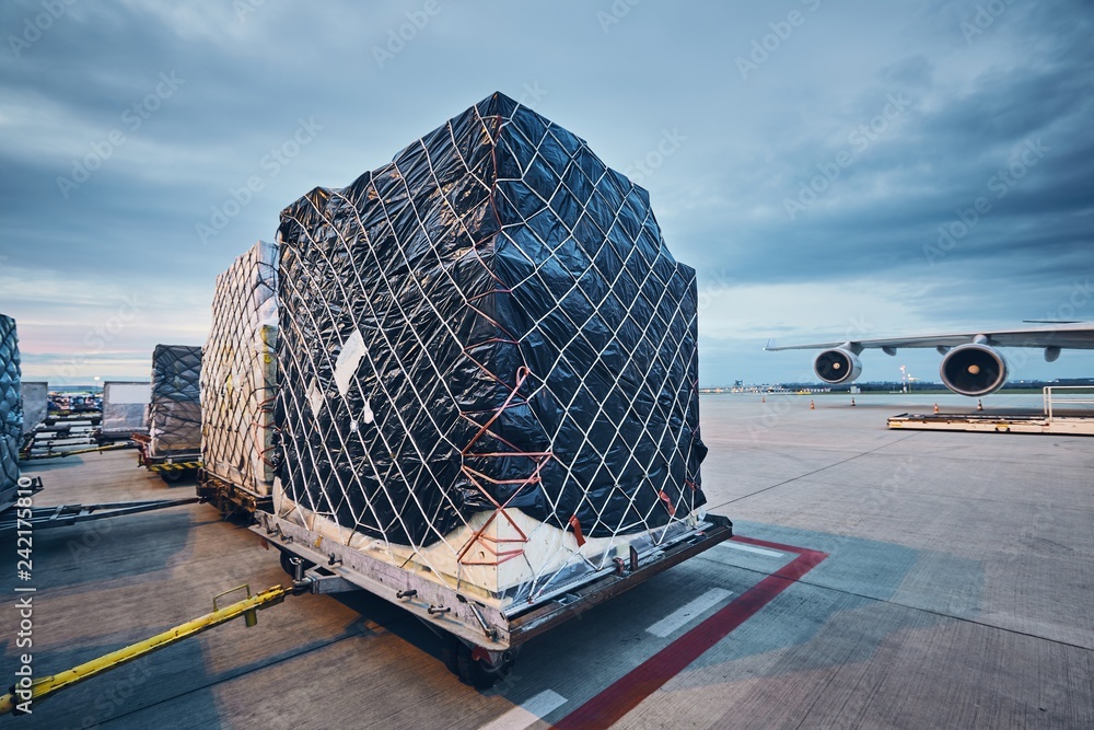 Loading cargo to airplane - obrazy, fototapety, plakaty 