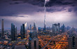 Dramatic Dubai view of downtown with lightning