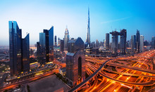 Dubai Sunset Panoramic View Of Downtown