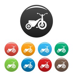 Sticker - Boy tricycle icons set 9 color vector isolated on white for any design