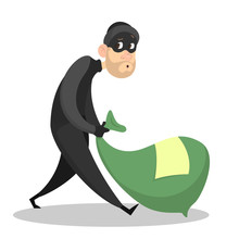 Thief Or Burglar Stealing Money. Man In The Mask
