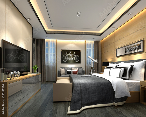 Fotomural 3d render luxury hotel room, hospitality
