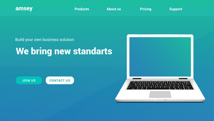 Landing page vector laptop website. Web design landing page app template
