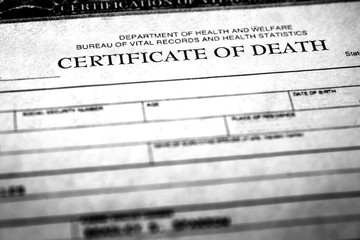 death certificate symbolizing person who passed away