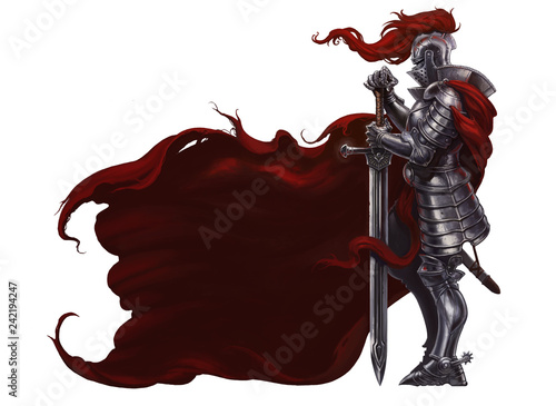 Medieval knight with long sword Poster Mural XXL