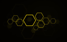 High Resolution Layered Yellow Hexagons, Beehive Honeycomb Design Art And Design On Black Background.