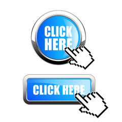 Canvas Print - Blue glass buttons click here
