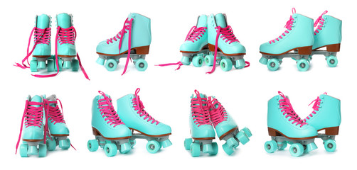 Wall Mural - set with stylish quad roller skates on white background
