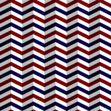 Red, White, and Blue Three Dimensional Chevron Seamless Pattern - Eye catching red, white, and navy blue chevron zigzag seamless pattern in three dimensional style