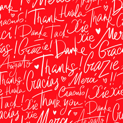Wall Mural - Thank you in different languages of the world. Seamless vector handwritten pattern of Thanks
