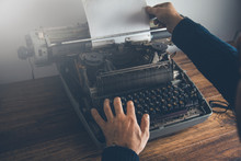 Male Hands Writing An Typewriter