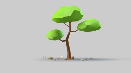 Tree 3d design with garden motion.Cute plant on gray background.