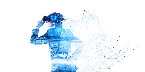 Wall Mural - experiencing virtual technology world. mixed media