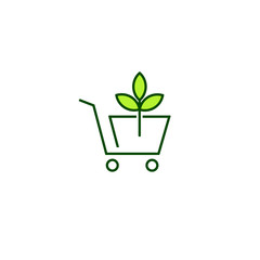 Wall Mural - Plant seeds seedling trolley cart shopping outline icon