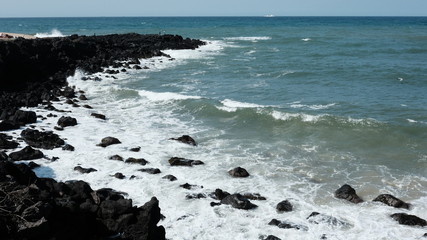 Basalt sea of Jeju Island. Jeju Island in South Korea is a volcanic island formed from lava approximately 2 million years ago from Halla Mountain.