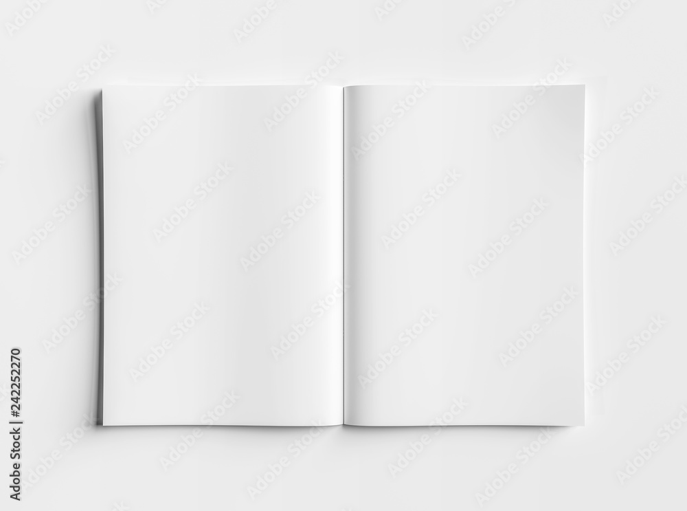 Isolated white open magazine mockup on white 3D rendering Stock Photo ...