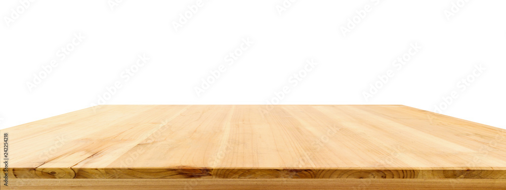 Wood table top isolated on white background - obrazy, fototapety, plakaty 