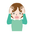 © hichako - Illustration of a young woman holding a head in trouble.
