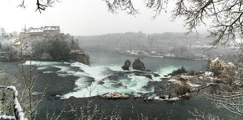 Poster - deep winter landscape at Rhine Falls in Schaffhausen in Switzerland