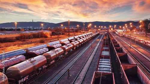 Cuadros en Lienzo Time lapse of Train Freight transportation - Cargo transit