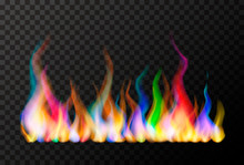 Wide Bright Colourful Magic Fire Flame On Transparent