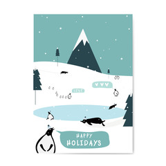 Sticker - Winter themed postcard design vector