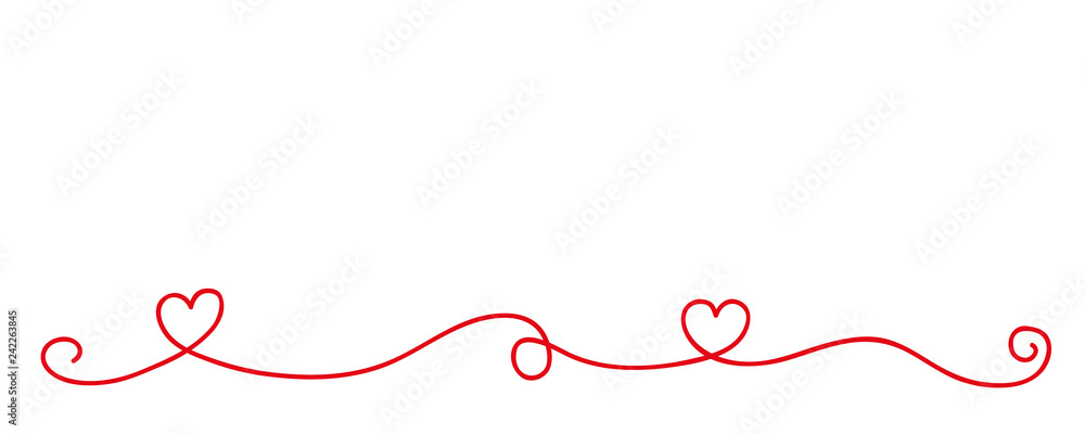 red heart tendril border isolated on white background vector illustration EPS10 - obrazy, fototapety, plakaty 