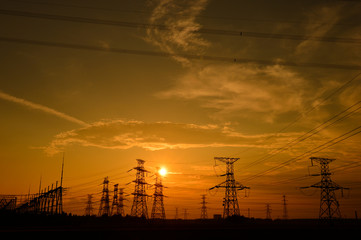 The power supply facilities of contour in the evening