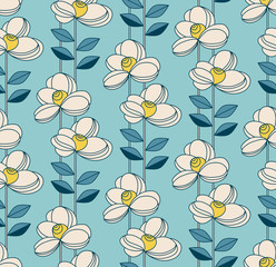 Poster - seamless pattern with flowers and leaves in retro style
