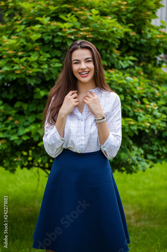 blue skirt and white shirt Stock Photo 