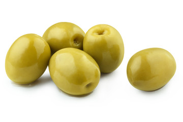 Wall Mural - Ripe green olives, isolated on white background