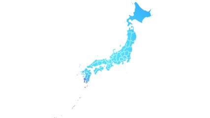 Wall Mural - japan map showing up intro by regions/ 4k animated japan map intro background with districts appeari