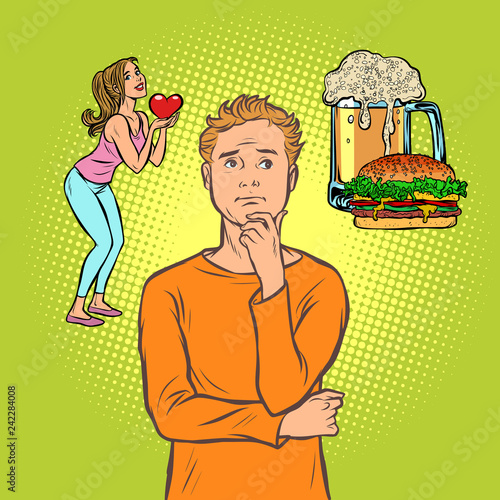 Fotomural man chooses between woman and beer
