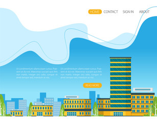 Growth of business. Buildings of company small, middle and big. Flat vector.