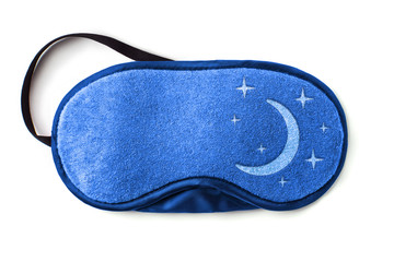 Blue sleeping eye mask, isolated on white background