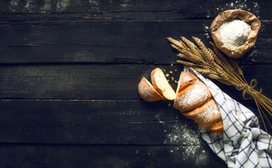 Wall Mural - Still life with bread, flour and spikelets