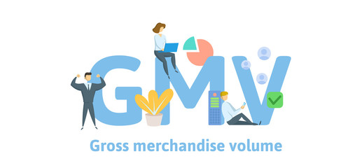 Wall Mural - GMV, Gross Merchandise Volume. Concept with keywords, letters and icons. Colored flat vector illustration. Isolated on white background.