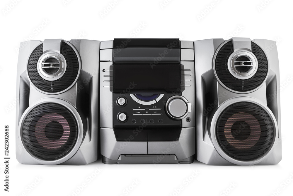 Compact stereo system cd and cassette player isolated with clipping path - obrazy, fototapety, plakaty 