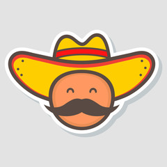 Cute mexico man face in national sombrero hat. logo template design. Mexican food. Vector illustration in flat style, cartoon character.