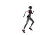 © master1305 - The one caucasian female silhouette of runner running and jumping on white studio background. The sprinter, jogger, exercise, workout, fitness, training, jogging concept.