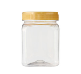 Wall Mural - square plastic jar (with clipping path) isolated on white background